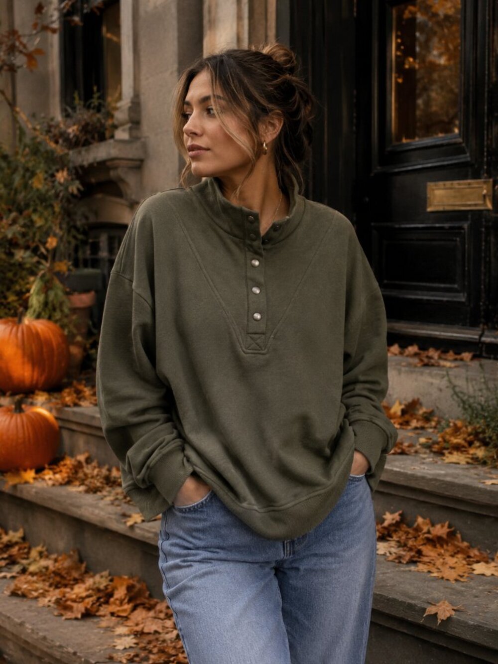Time and Tru Mock Neck Henley Pullover Sweatshirt Green XL 16-18 NWT
